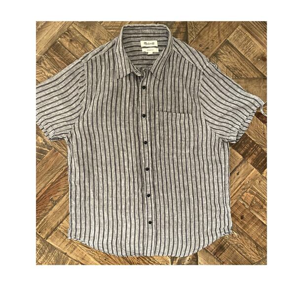 Madewell Gray Striped Casual Button Down Shirt - Picture 1 of 6